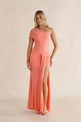 Serenade Me Draped Mesh Maxi Dress Peach