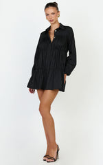 Elodie Mini Dress - Button Down Ruched Tiered Smock Dress in Black