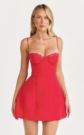 Benson Mini Dress - Sweetheart Fit And Flare Tulip Dress in Red