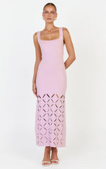 Sabrina Midi Dress - Scoop Neck Laser Cut Dress in Pink