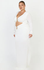 Dakota Maxi Dress - Long Sleeve V Neck Bodycon Dress in Cream