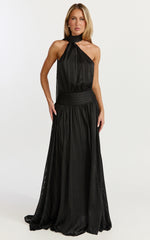 Mirabelle Maxi Dress - Scarf Neck Backless High Low Dress in Black