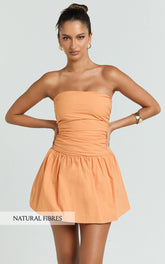 Donatella Mini Dress - Strapless Drop Waist Dress in Sherbet