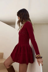 Pretty Portrait Long Sleeve Mini Dress Wine