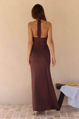 Seaside Glow Halter Maxi Dress Brown