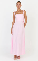 Clementine Midi Dress - 3D Floral Strap Dress in Pink