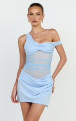 Lola Mini Dress - One Shoulder Contrast Bodycon Dress in Baby Blue