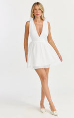 Mariabella Mini Dress - Tulle Plunge Dress in White