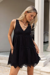 Here For You Lace Mini Dress Black