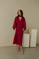 Our Nostalgia Long Sleeve Maxi Dress Burgundy