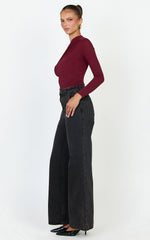 Hillary Top - Asymmetric Ruched Side Jersey Top in Wine