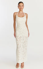Benny Maxi Dress - Halter Neck Backless Bodycon Dress in Off White