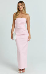 Jamie Maxi Dress - Strapless Ruched Fitted Column Dress in Pink