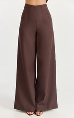 Poppy Pants - High Waist Darted Wide Leg Pants in Dark Chocolate
