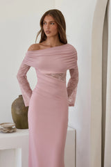 Camille Off Shoulder Mesh Maxi Dress Pink