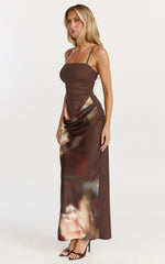 Onyx Midi Dress - Floral Print Cowl Drop Waist Skirt Dress in Onyx Floral Print