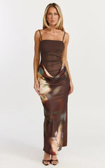 Onyx Midi Dress - Floral Print Cowl Drop Waist Skirt Dress in Onyx Floral Print