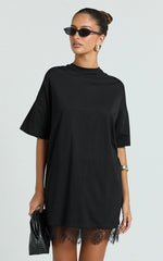 Rina Mini Dress - Mini Lace Trim Dress in Black