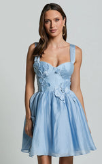 Amalie The Label - Lilou Flower Detail Corset Mini Dress - In Light Blue