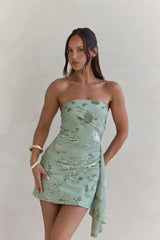 Lost In The Waves Strapless Mini Dress Sage