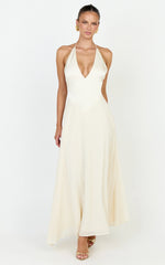 Skye Midi Dress - Deep V Neck Shift Dress in Butter