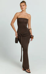 Viviana Maxi Dress - Knit Strapless Tie Waist Maxi Dress in Chocolate