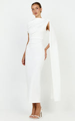 Visenta Midi Dress - Asymmetrical Sleeve Dress in White