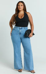 Cole Jeans - High Waist Relaxed Wide Leg Recycled Denim Jeans in Mid Blue Wash