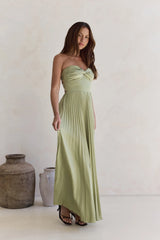 Decades Ago Plisse Strapless Maxi Dress Green