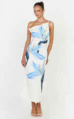 Zali Midi Dress - Off Shoulder Side Split Column Dress in Zali Floral Print