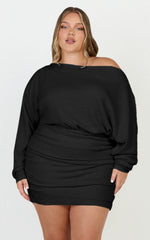 Alyce Mini Dress - Long Sleeve One Shoulder Dress in Black