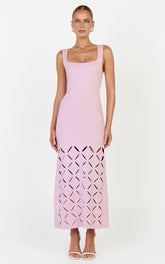 Sabrina Midi Dress - Scoop Neck Laser Cut Dress in Pink