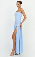 Jefferies Maxi Dress - Peplum Bodice Contrast Georgette Dress in Light Blue