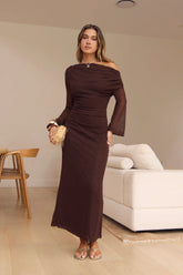 Cool Daze Long Sleeve Knit Maxi Dress Chocolate