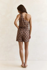 Seeking The Sun Polka Dot One Shoulder Top Brown