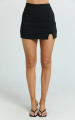 Allie Skort - High Waisted Thigh Split Mini Skort in Black