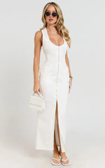 Maisy Midi Dress - Scoop Neck Racer Back Fitted Dress in White
