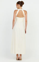 Marla Midi Dress - Square Neck Button Front Shift Dress in Cream