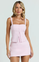 Mikey Top - Straight Neck Hook and Eye Corset Top in Pink