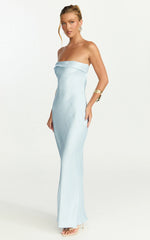 Zaya Midi Dress - Strapless Satin Slip Dress in Pale Blue