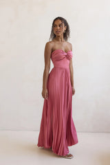 Decades Ago Plisse Strapless Maxi Dress Rose