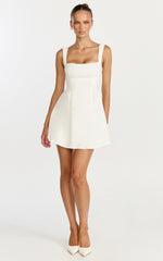 Ida Mini Dress - Wide Strap Straight Neck Bow Back Dress in White