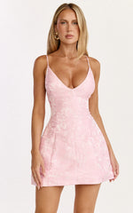 Gianni Mini Dress - Plunge A Line Low Back Dress in Pink