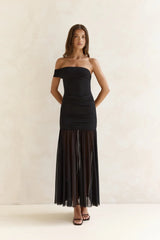 Serene Twilights One Shoulder Mesh Maxi Dress Black