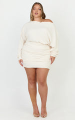Alyce Mini Dress - Long Sleeve One Shoulder Dress in Off White
