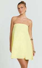 Emmie Mini Dress - Strapless Trapeze Mini Dress in Lemon