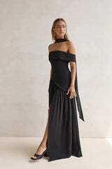 Midnight Elegance Off Shoulder Maxi Dress Black