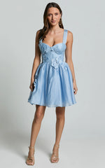 Amalie The Label - Lilou Flower Detail Corset Mini Dress - In Light Blue