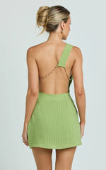Eliana Mini Dress - Chain Back Slip Dress in Green