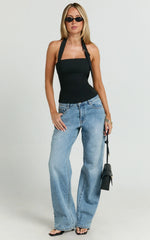 Tyler Top - Adjustable Halter Fitted Top in Black